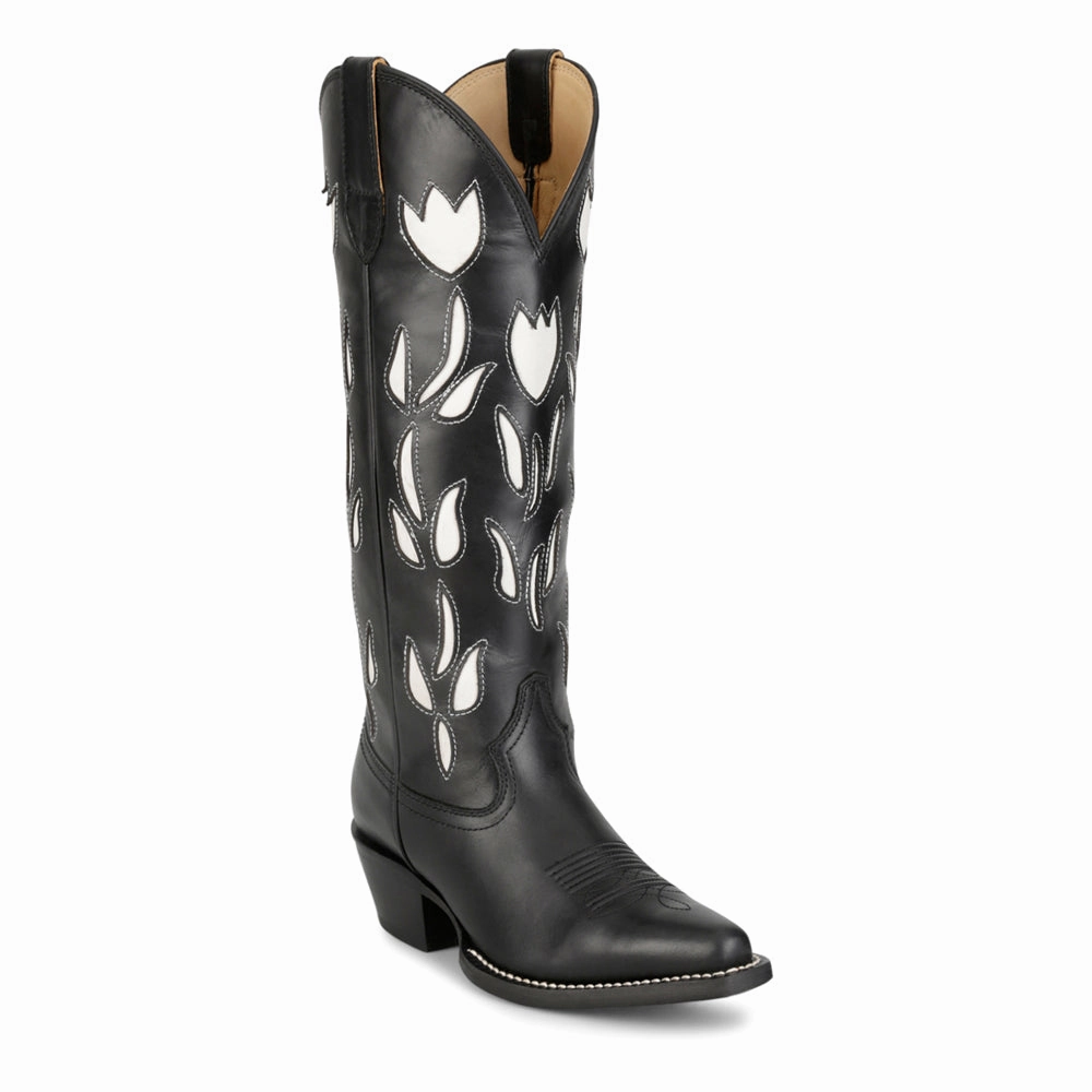 Flexible structure May 15 Inch Floral Tooled Inlay Snip Toe Pull On Cowboy Boots