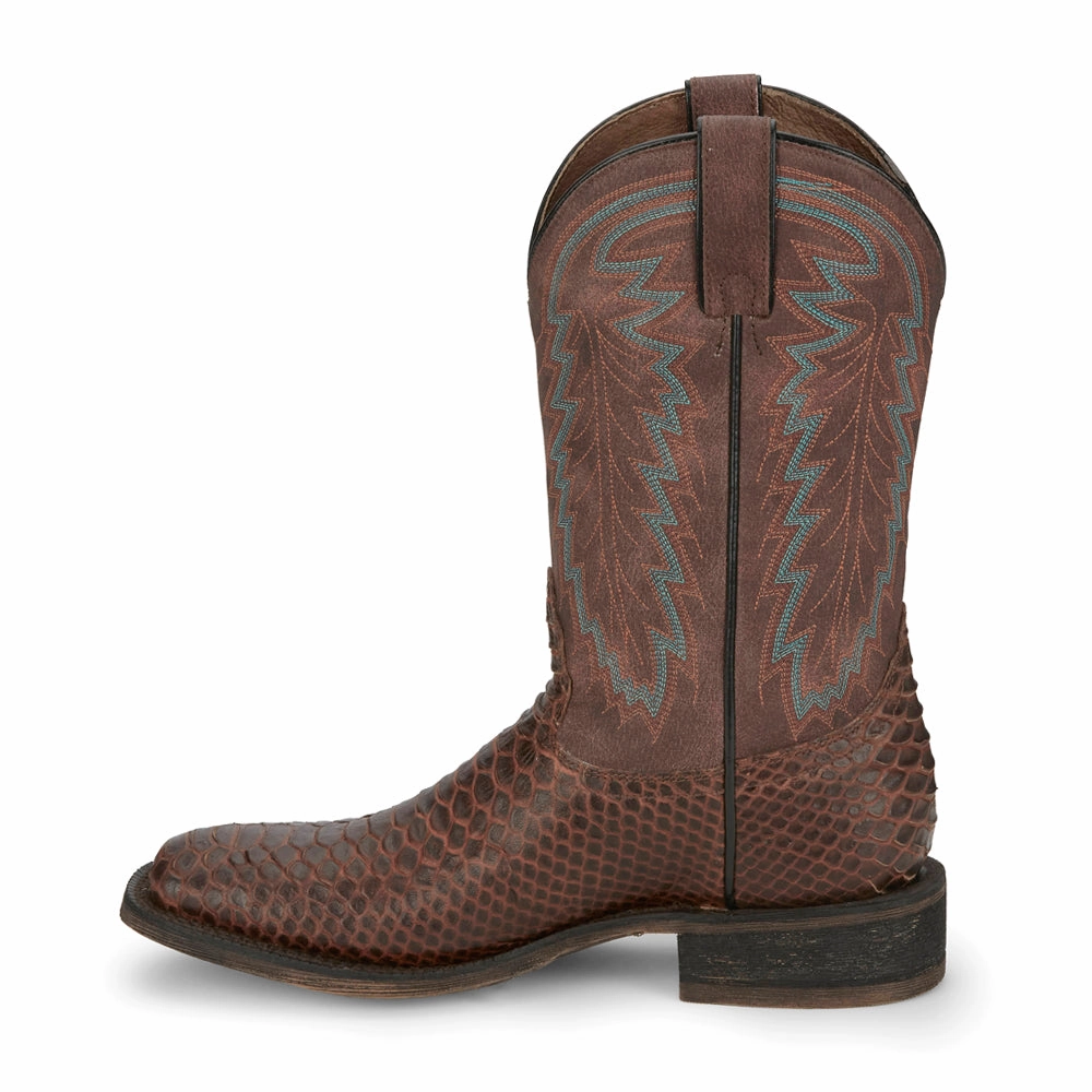 Rubberized Tread Mescalero Snake Print Square Toe Cowboy Boots