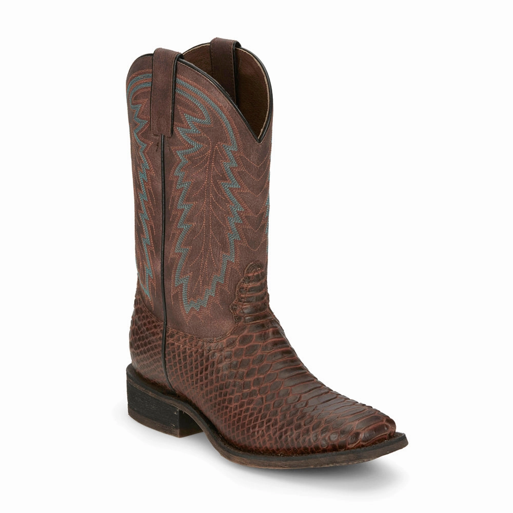 Mescalero Snake Print Square Toe Cowboy Boots Traction Enhancing Treads