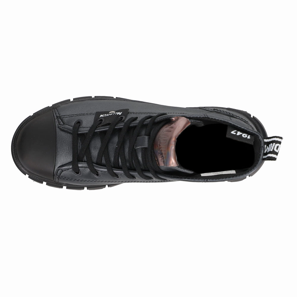 Revolt Metallic Round Toe Platform Lace Up Boots Construction Ready