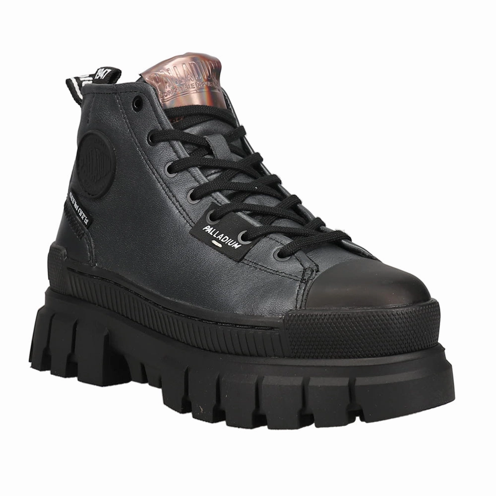 Transitional Look Revolt Metallic Round Toe Platform Lace Up Boots