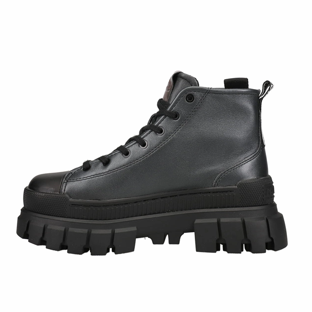 Revolt Metallic Round Toe Platform Lace Up Boots Functional