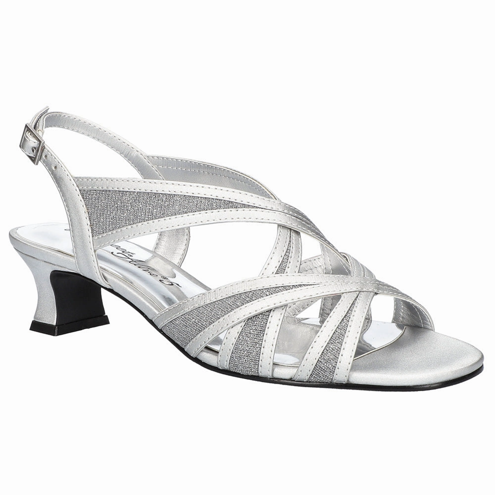 Tristen Metallic Glitter Kitten Heel Slingback Sandals Perforated Ventilation Comfort Motion