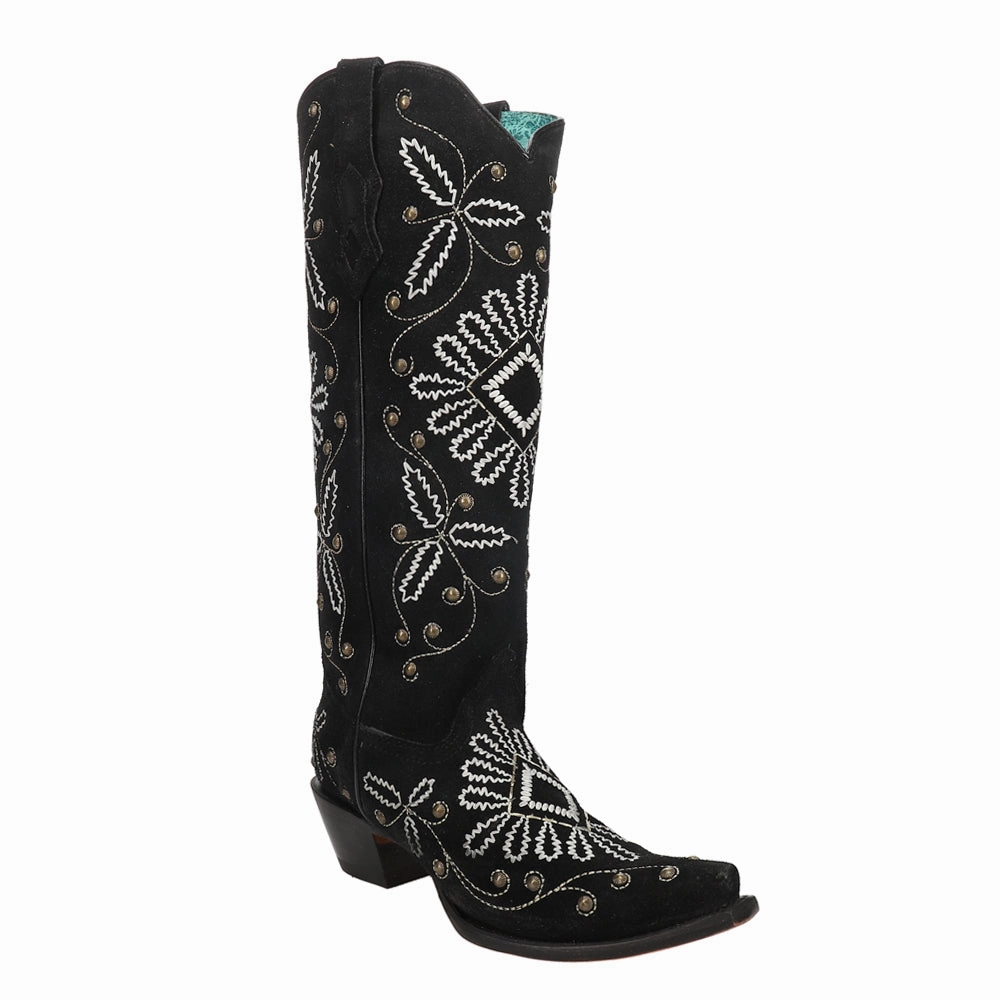 Simple Look Luminescent Embroidered Studded Snip Toe Cowboy Boots