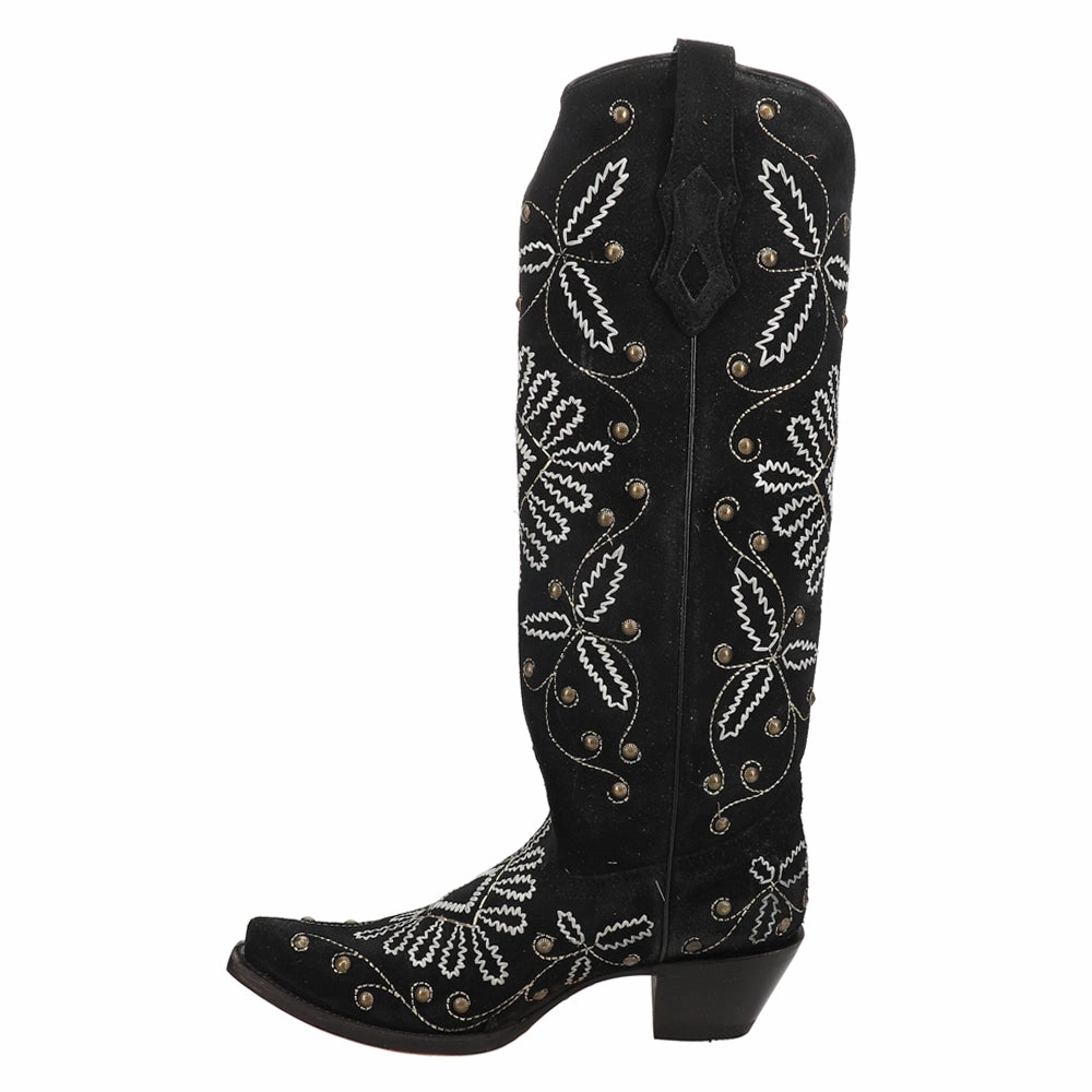 Durable Build Long Walk Luminescent Embroidered Studded Snip Toe Cowboy Boots