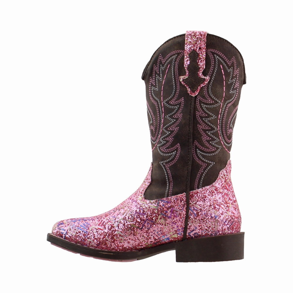 Southwest Glitter Square Toe Cowboy Boots (Little Kid-Big Kid) Breathable All Day Wear Feather Light Morning Walk