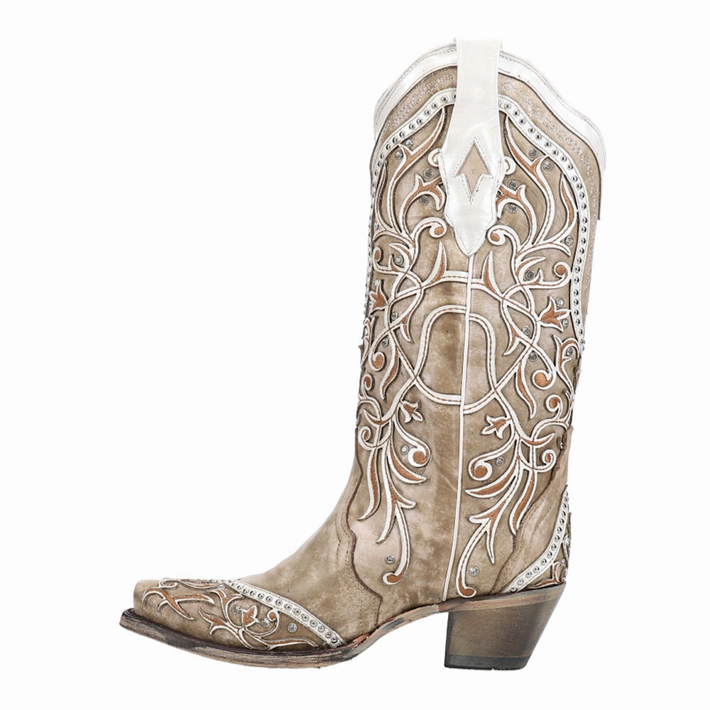 Breathable Upper Breathable mesh panel Studded Tooled Inlay Snip Toe Cowboy Boots