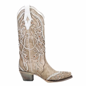 Anti Skid High   Quality Studded Tooled Inlay Snip Toe Cowboy Boots