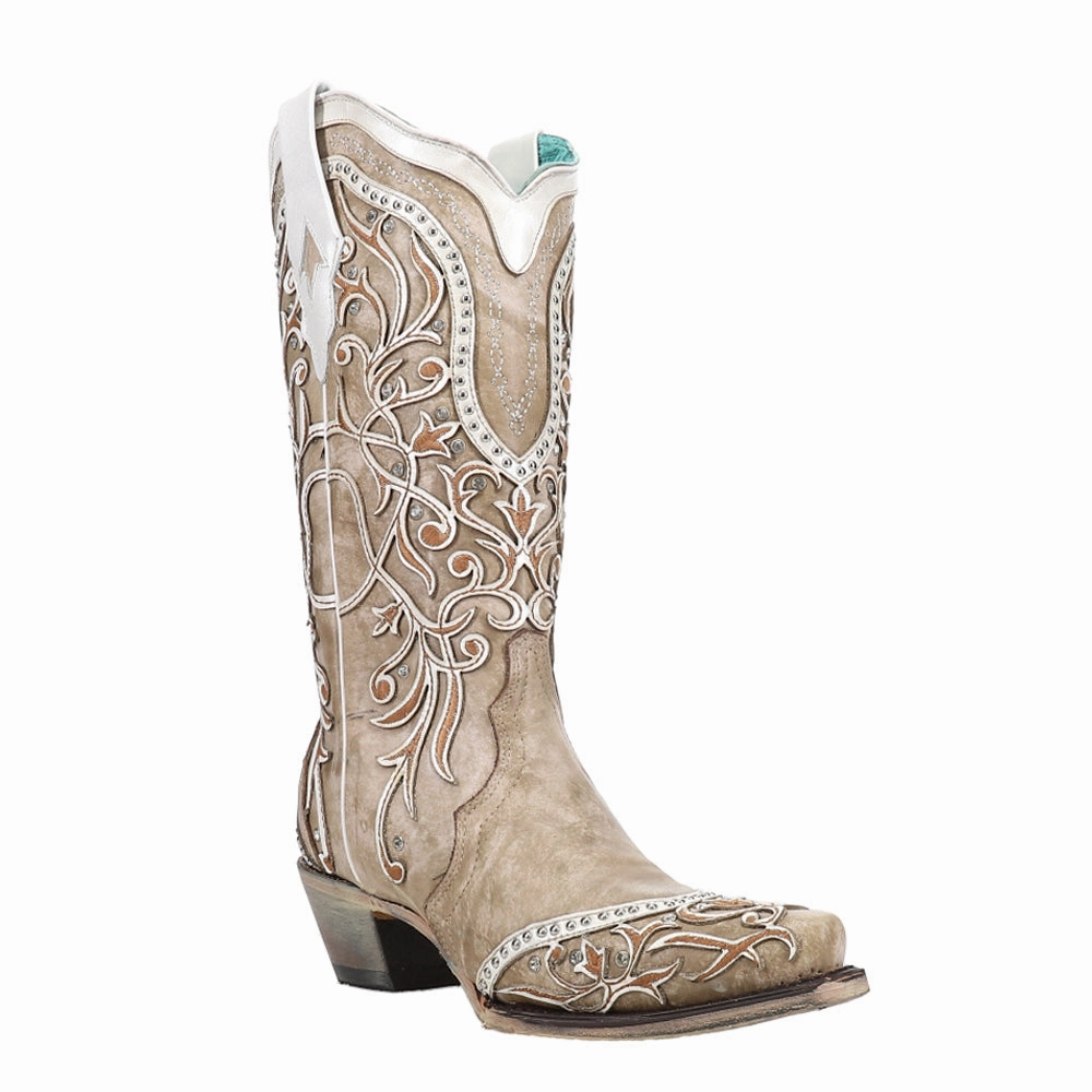 Studded Tooled Inlay Snip Toe Cowboy Boots High   Performance Minimal Aesthetic