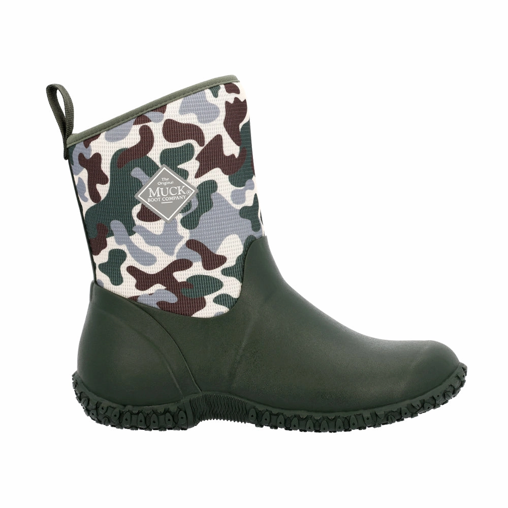 Olive Tone Non Slip Tread Pattern Muckster II Mid Camo Round Toe Pull On Boots