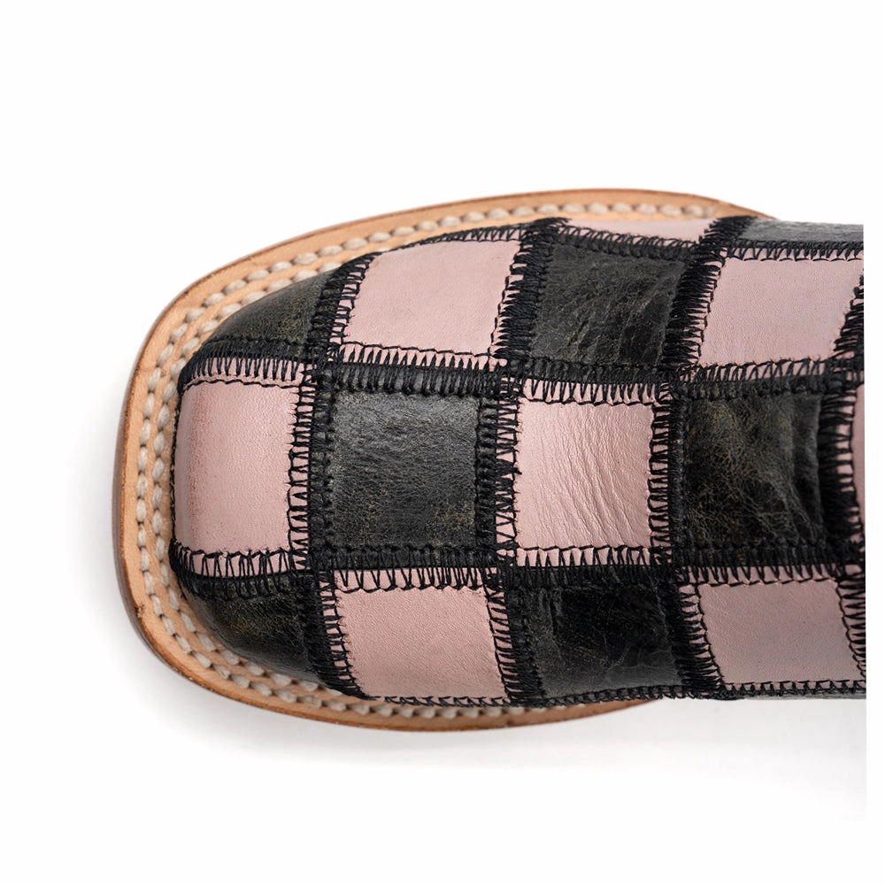 Tough Weather Comfort Toe Box Patchwork Square Toe Pull On Cowboy Boots