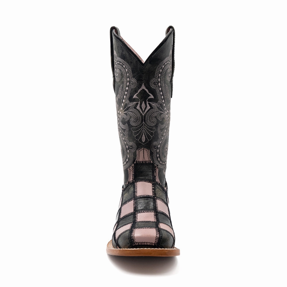 Patchwork Square Toe Pull On Cowboy Boots Concert Look