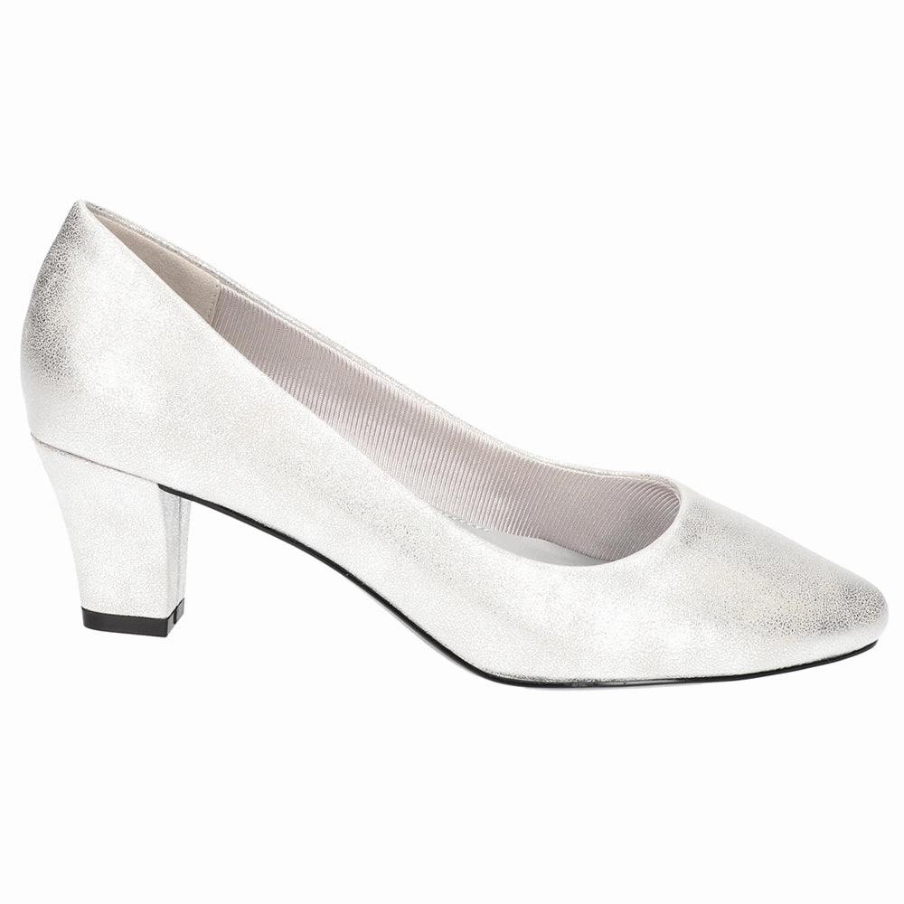 Ballari Metallic Round Toe Block Heel Pumps Luxurious Touch