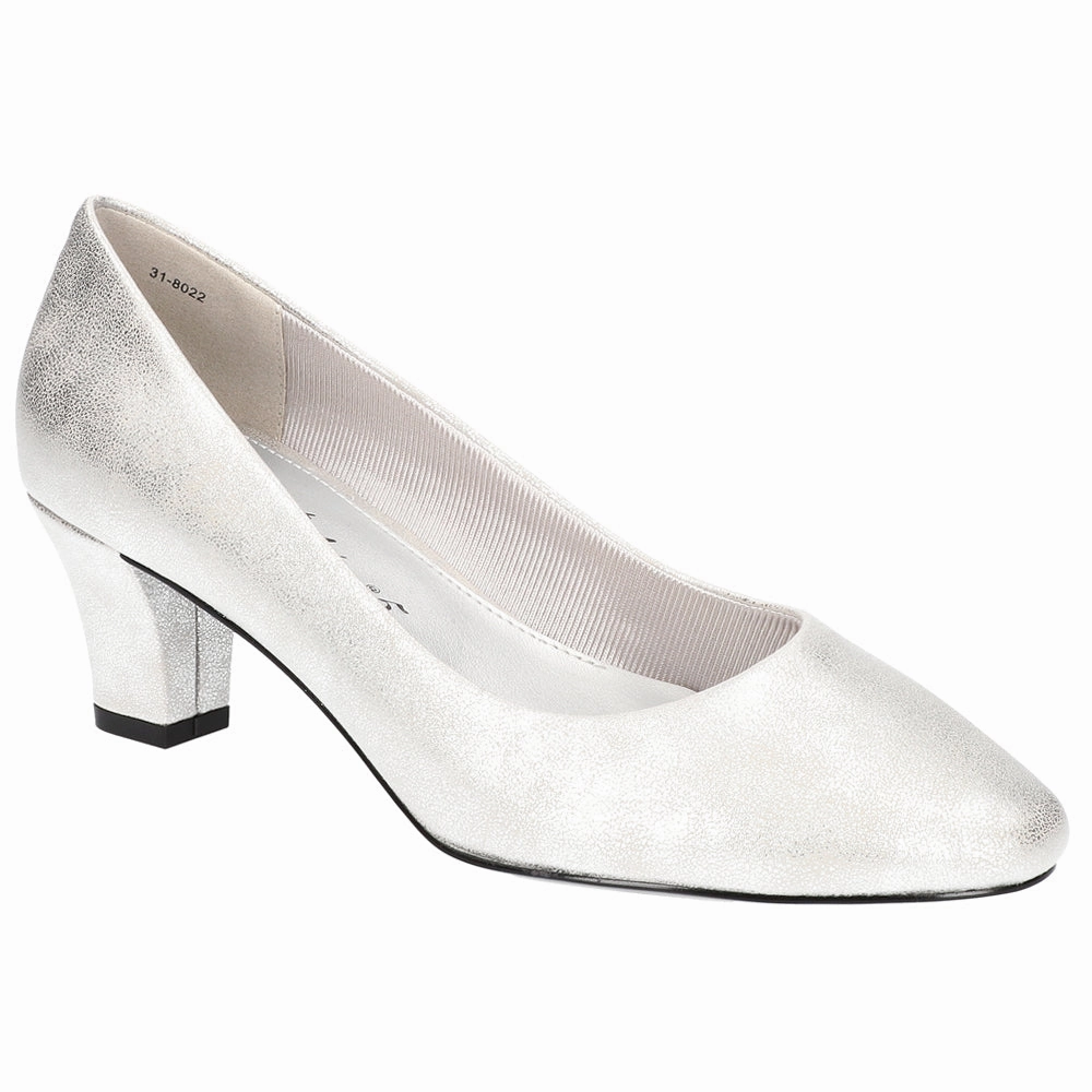 Ballari Metallic Round Toe Block Heel Pumps True Fit