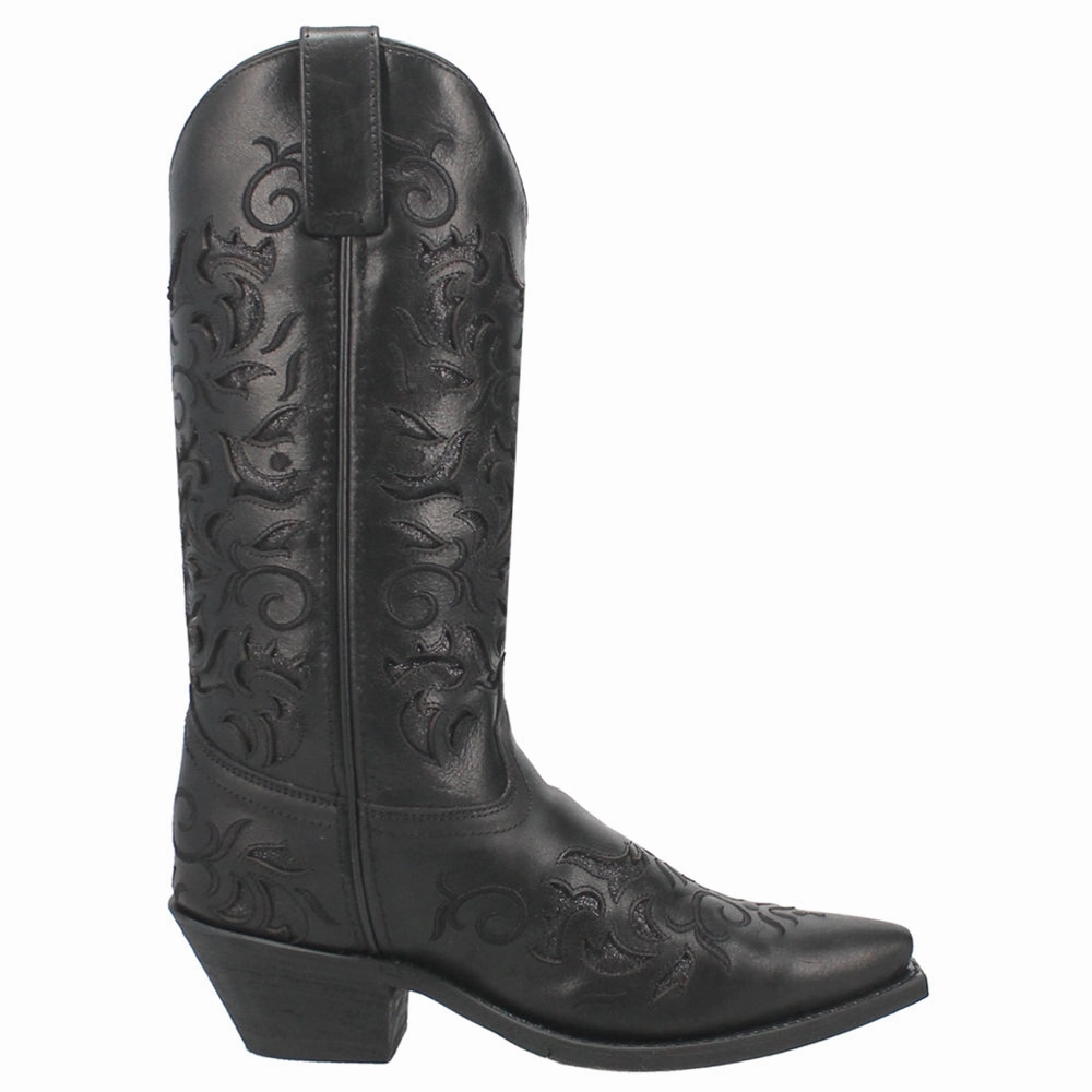 Night Sky Tooled-Inlay Glitter Snip Toe Cowboy Boots Smart Look Nylon Material