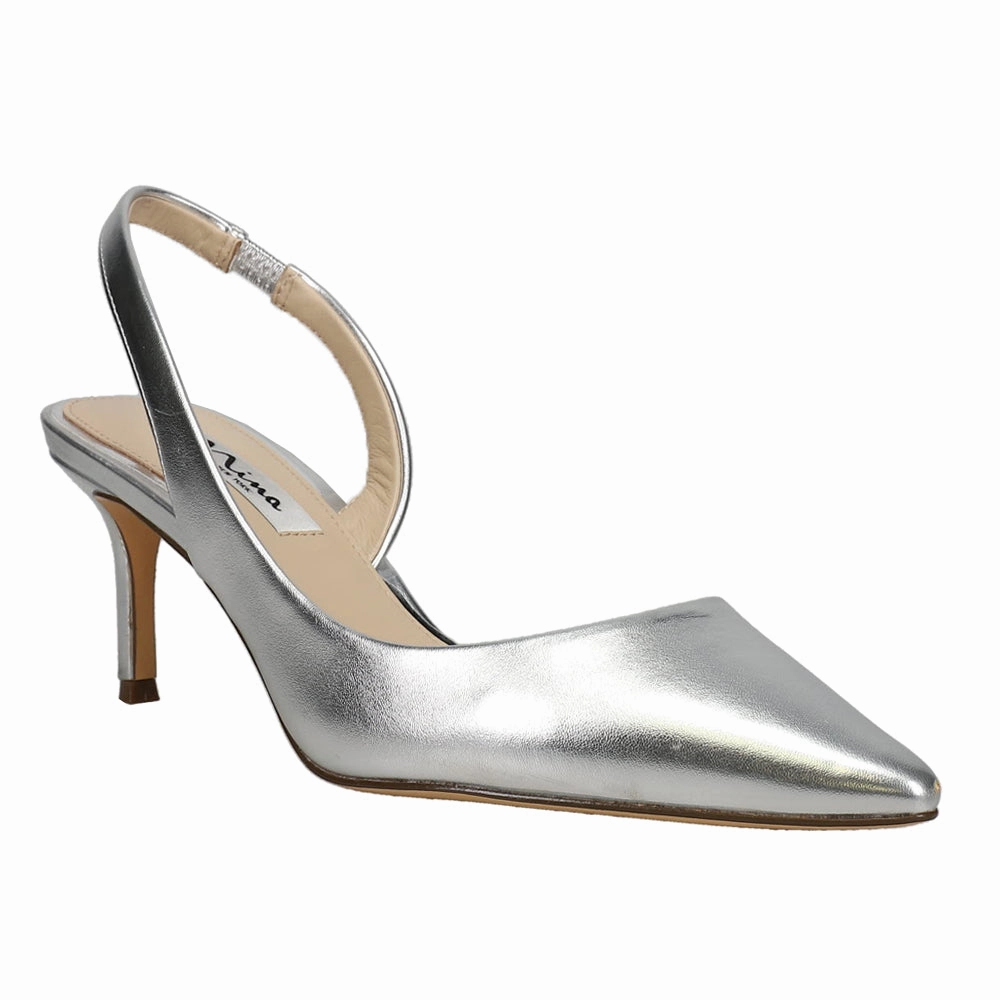 Nina60 Metallic Pointed Toe Slingback Pumps Black Tie