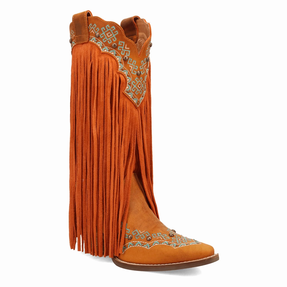 Flexible Frame Outdoor Explorer Tequila Fringe Southwest Sunrise Snip Toe Pull On Cowboy Boots