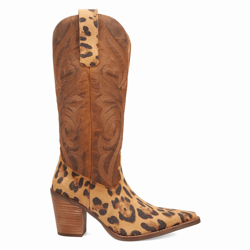 Hensley Leopard Embroidered Snip Toe Cowboy Boots Shock Absorbing Mountain Climber