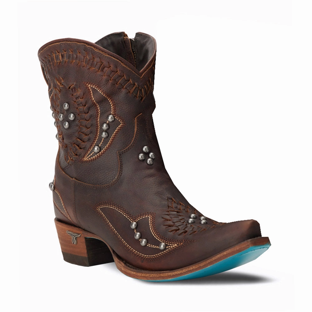 Slip   Resistant Lug Cossette Embroidered Studded Snip Toe Cowboy Bootie