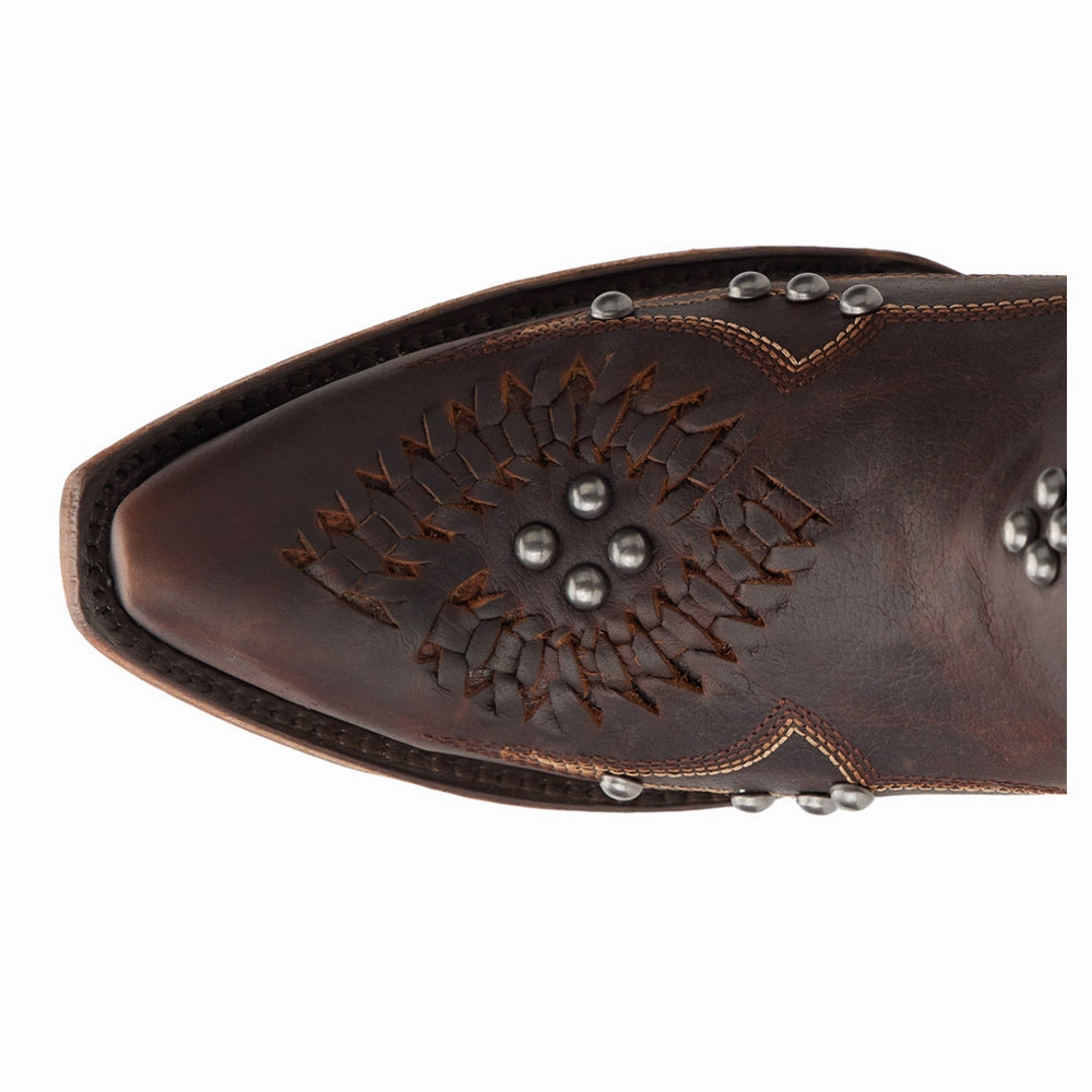 Cossette Embroidered Studded Snip Toe Cowboy Bootie Heel Support