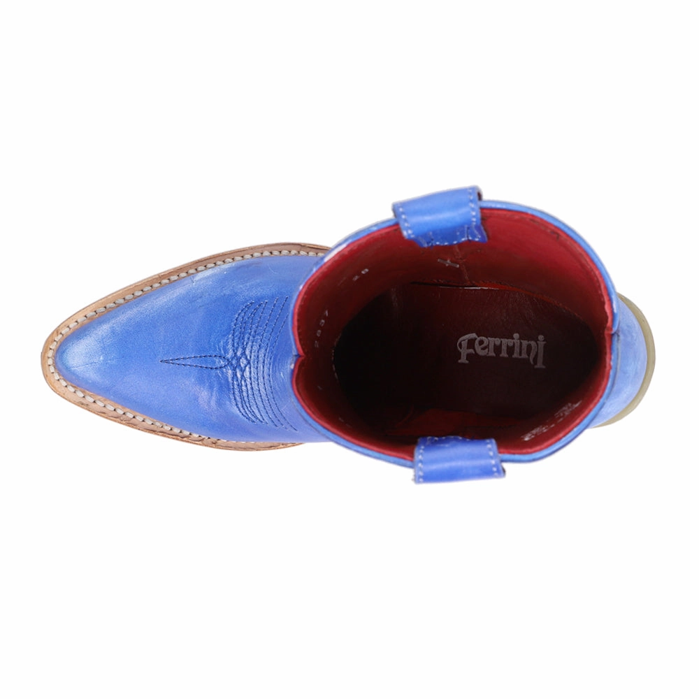 Pixie Embroidered Pointed Toe Pull On Cowboy Booties Low Profile Silhouette