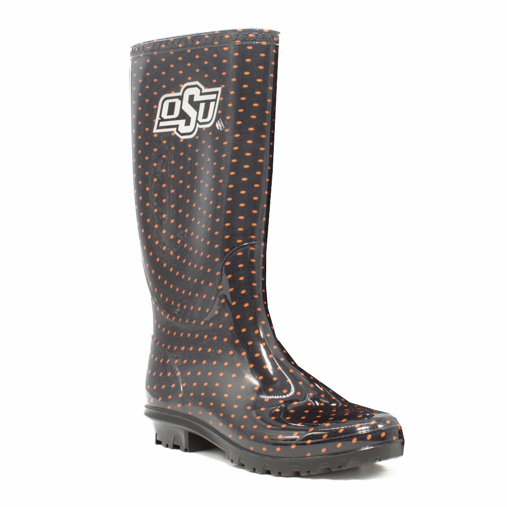 Neutral design Oklahoma State University Polka Dot Round Toe Rain Boots
