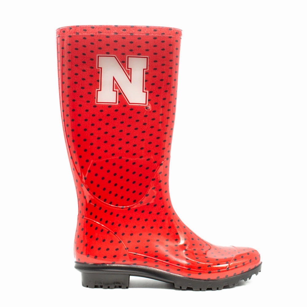 University of Nebraska Polka Dot Round Toe Rain Boots Anti Slip Sole Anti-static