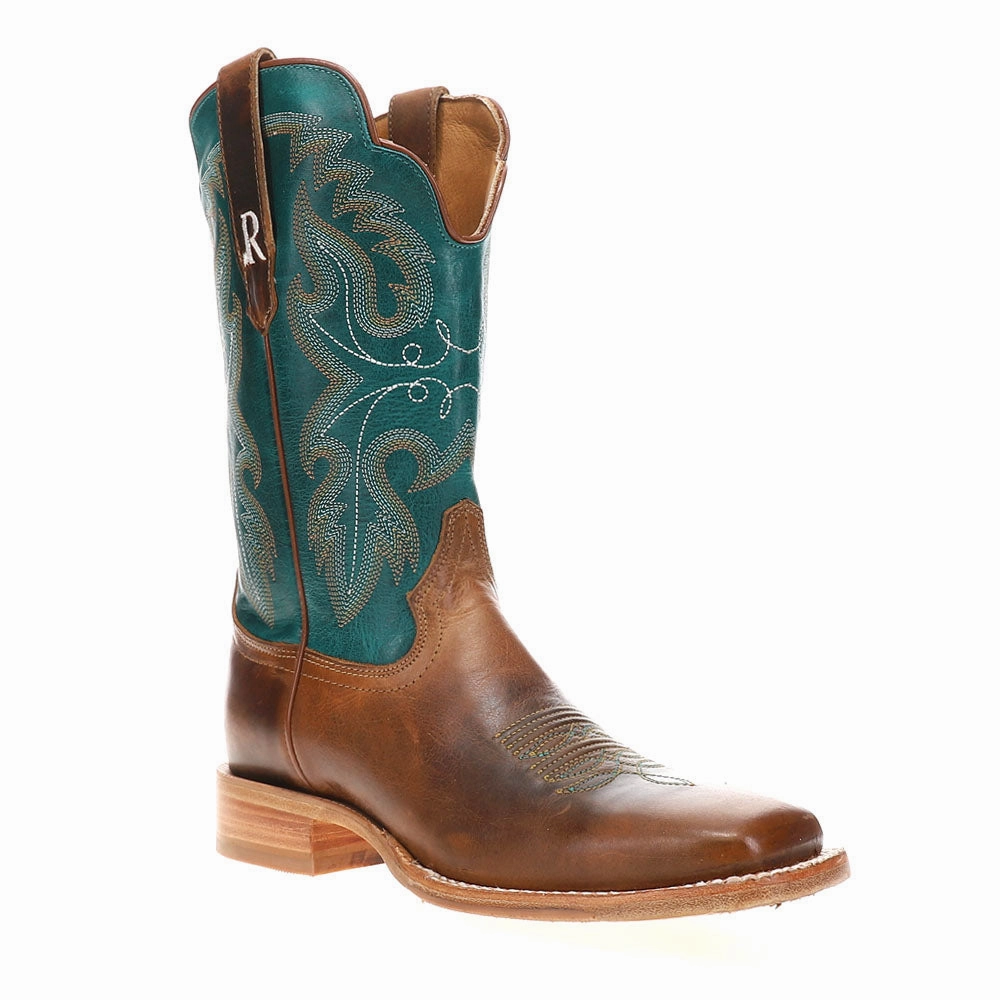 Honey Cowhide Embroidered Wide Square Toe Cowboy Boots Soft Step