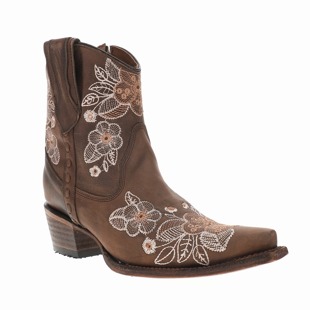 Floral Embroidered Snip Toe Cowboy Booties Metal Edge