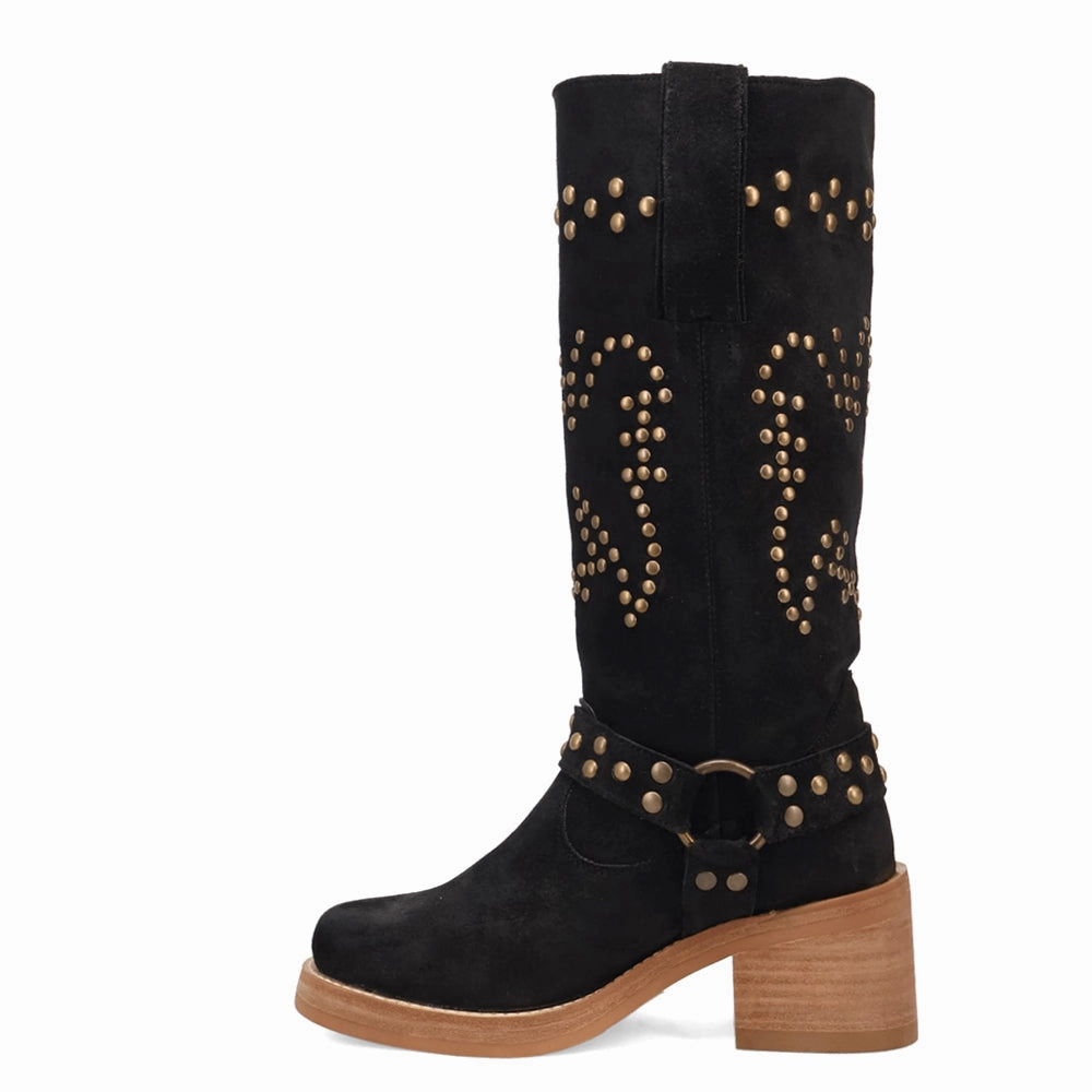 Minimalist Style Troubadour Studded Round Toe Pull On Boots