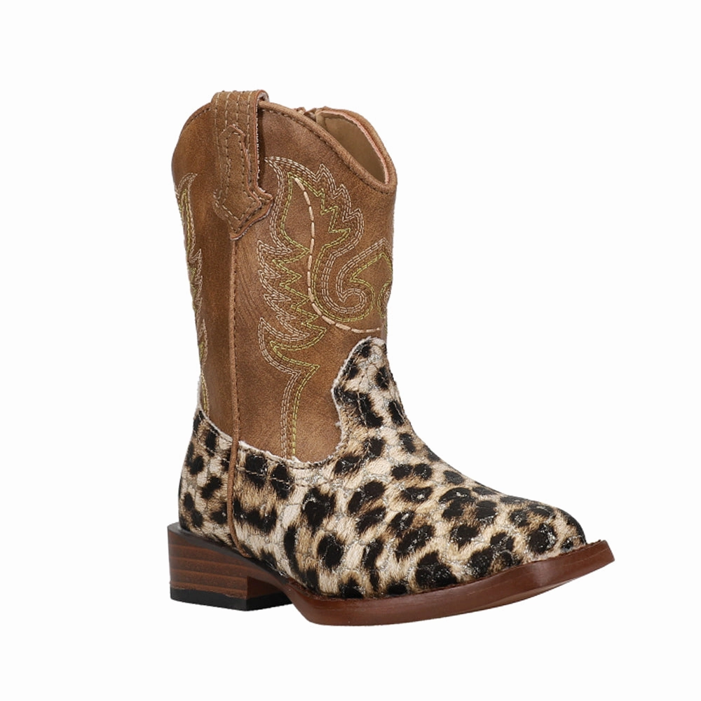Glitter Leopard Square Toe Cowboy Boots (Little Kid-Big Kid) Reinforced Form Weekend Wanderer