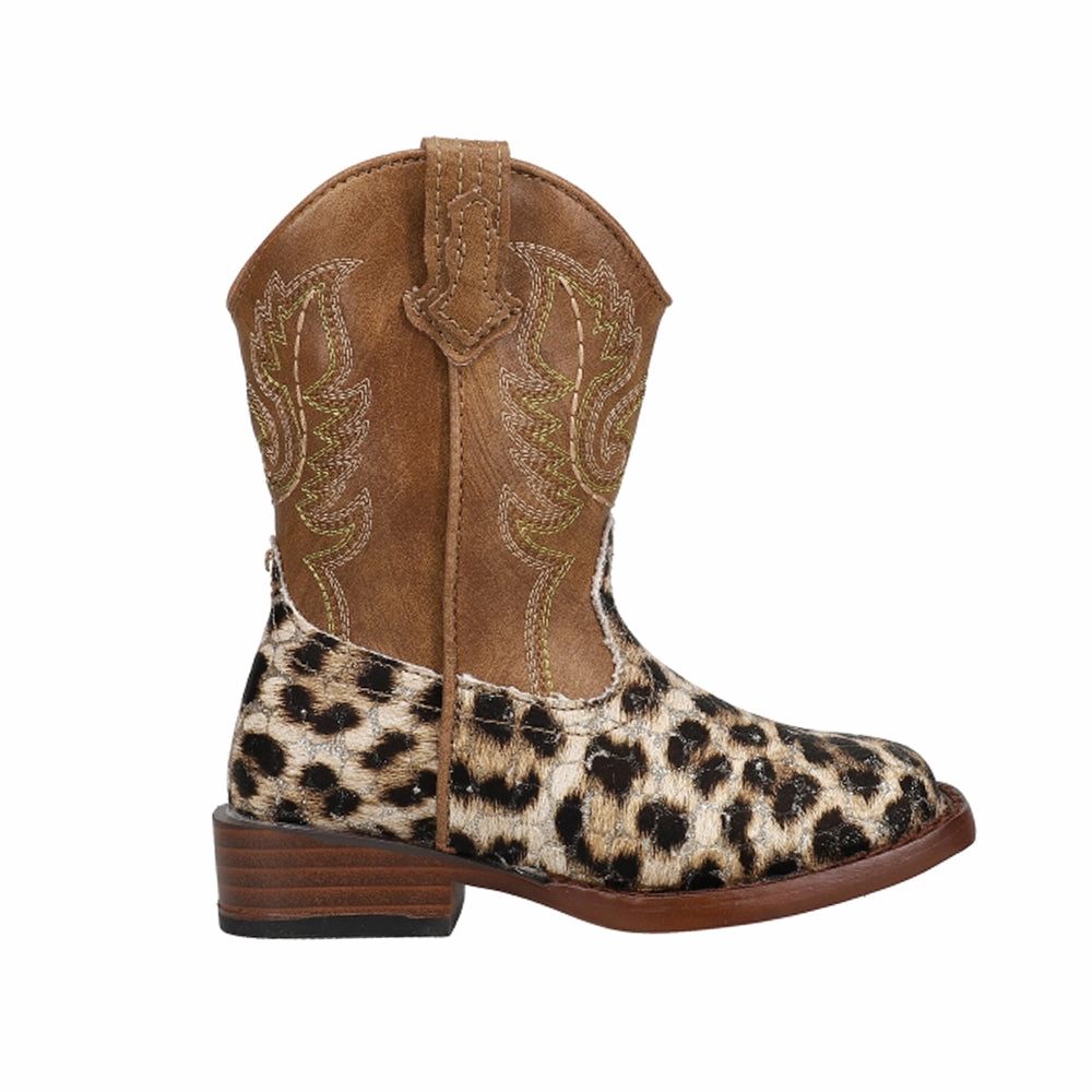 Low Profile Adventure Journey Glitter Leopard Square Toe Cowboy Boots (Little Kid-Big Kid)