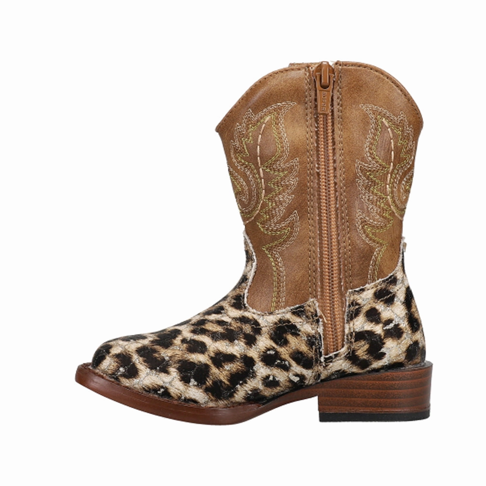 Glitter Leopard Square Toe Cowboy Boots (Little Kid-Big Kid) Holiday Feel Soft Interior
