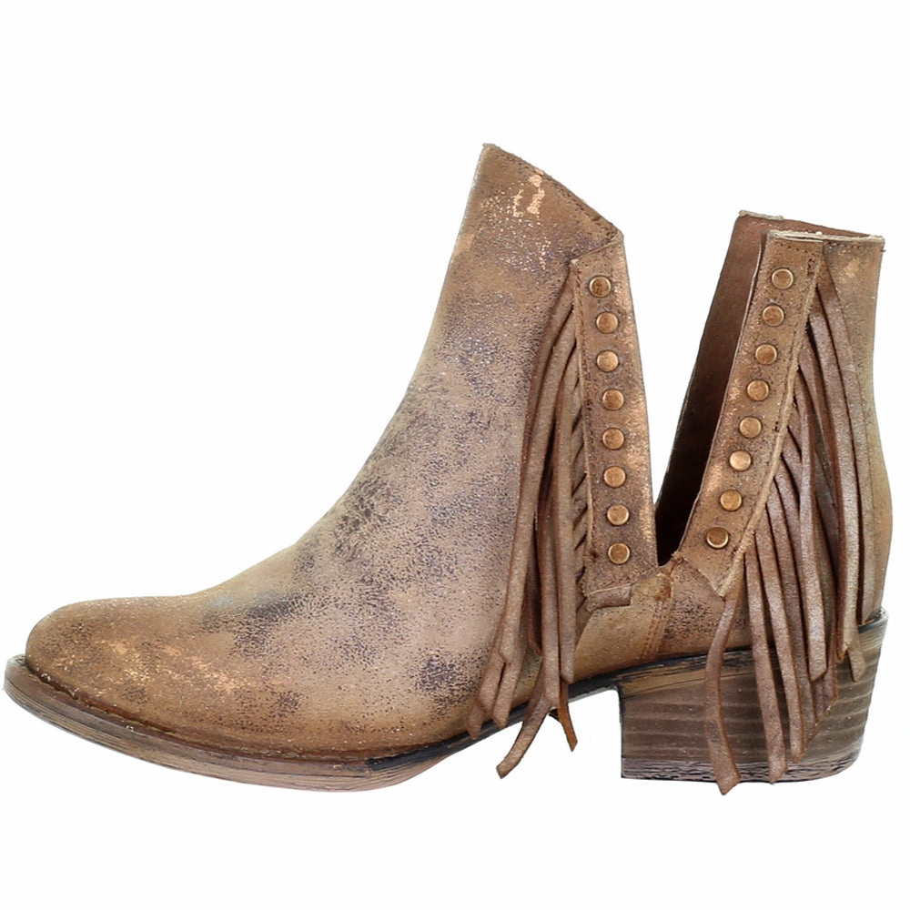 Fringe Studded Round Toe Cowboy Booties Hard Terrain