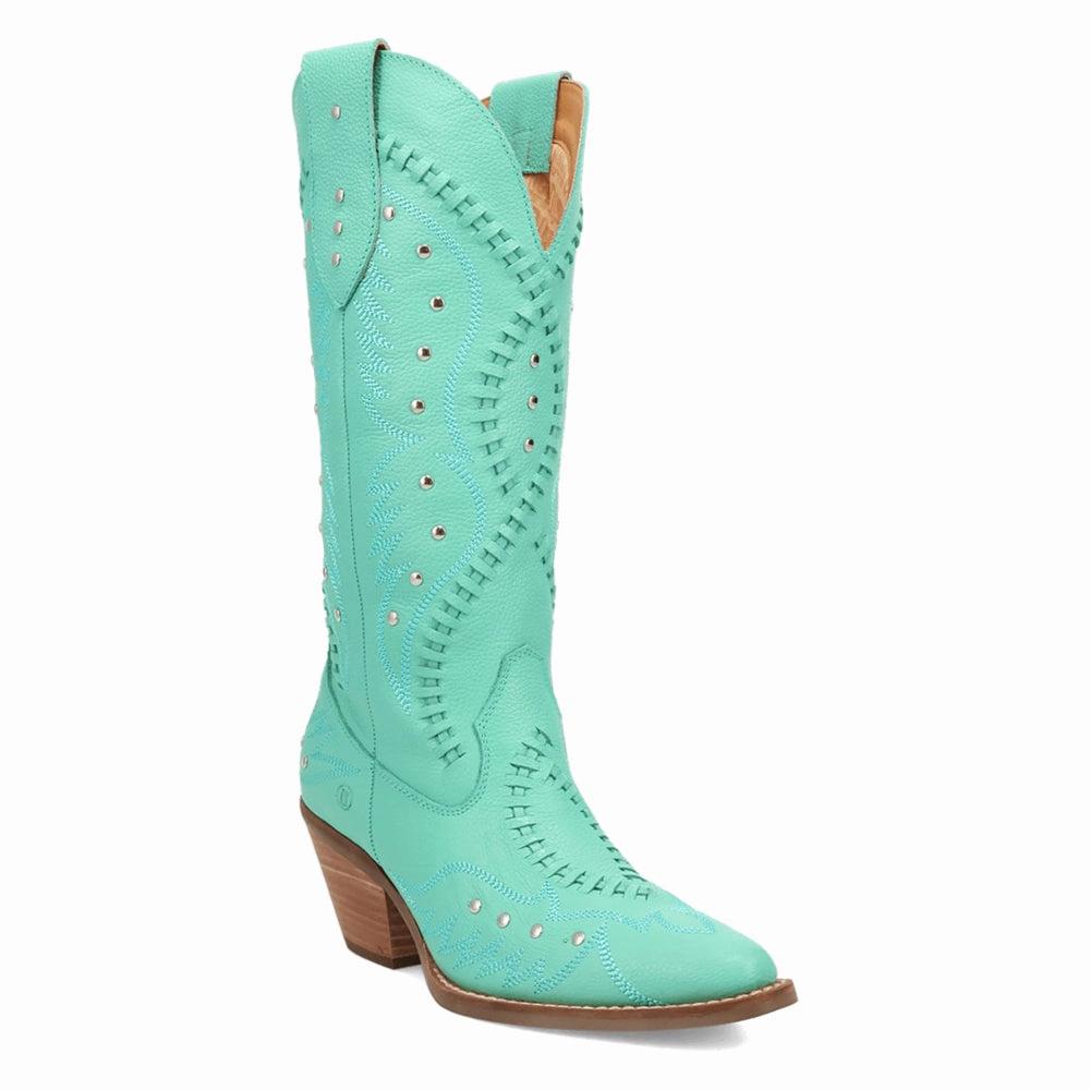 Weatherproof Seam Sealing Pretty N' Pink Embroidered Studded Snip Toe Pull On Cowboy Boots