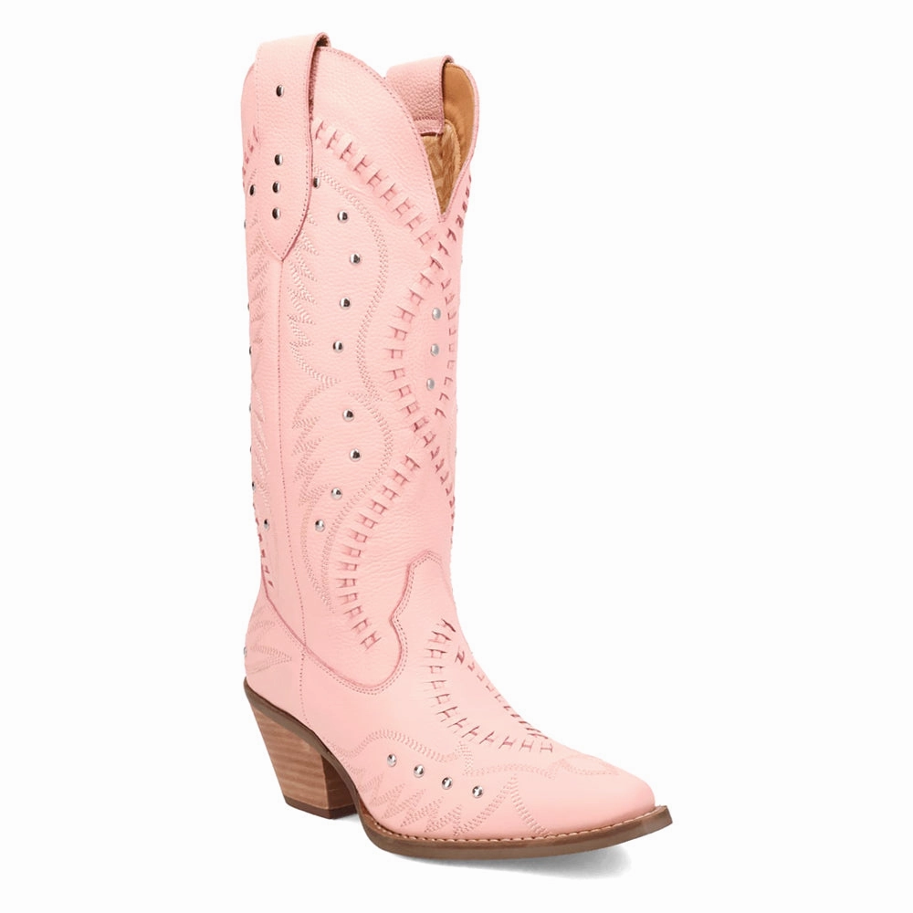 Pretty N' Pink Embroidered Studded Snip Toe Pull On Cowboy Boots Stable Support Backcountry Camper