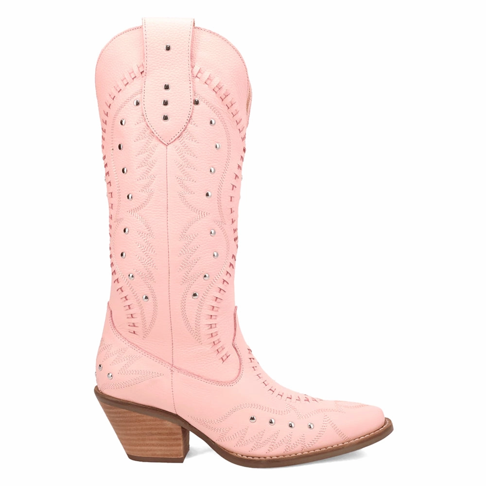 Pretty N' Pink Embroidered Studded Snip Toe Pull On Cowboy Boots Durable Grip