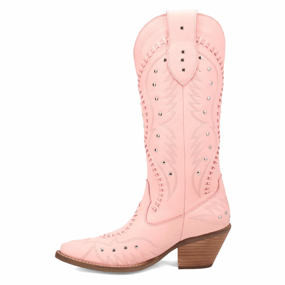 Pretty N' Pink Embroidered Studded Snip Toe Pull On Cowboy Boots Trail Ready Footwear