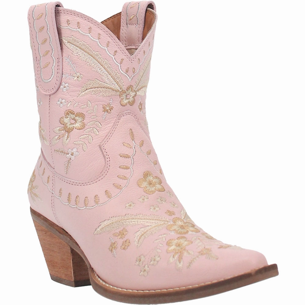 Low Profile Silhouette Primrose Floral Embroidered Snip Toe Cowboy Booties