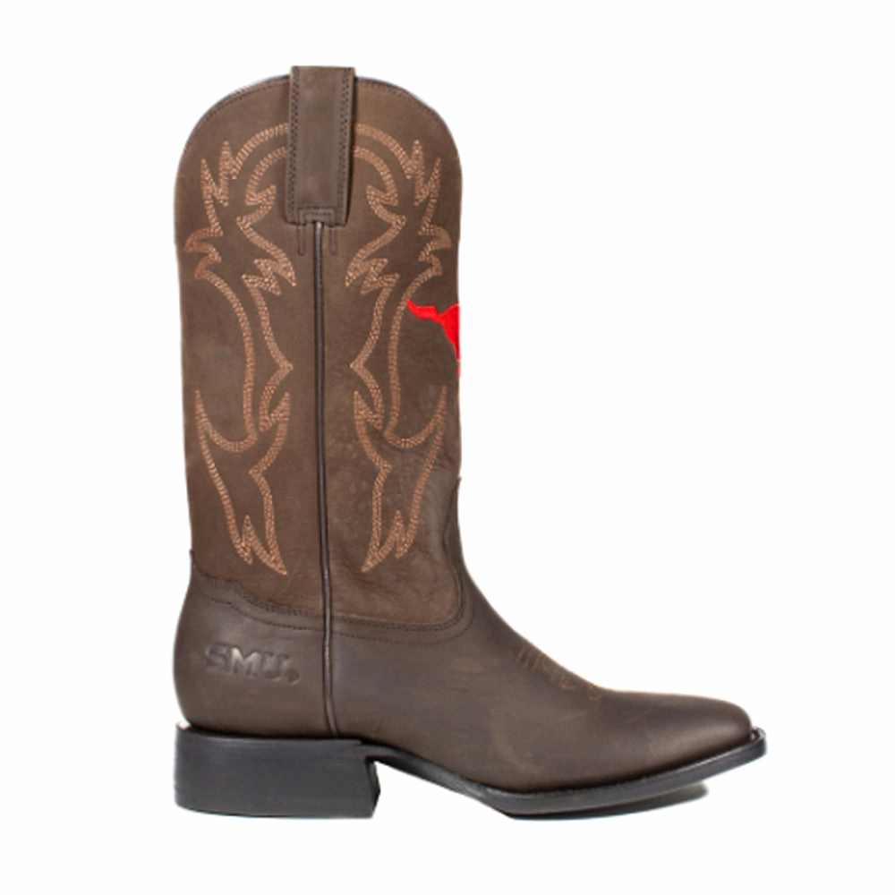 Southern Methodist University Embroidered Round Toe Pull On Cowboy Boots Anti Bacterial Comfortable Shank