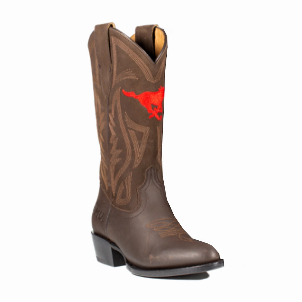Southern Methodist University Embroidered Round Toe Pull On Cowboy Boots Abrasion Resistant Lining Ultimate Grip Tread