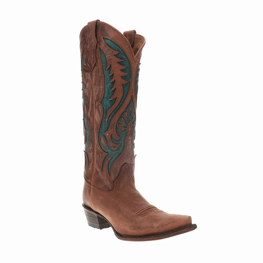 Embroidered Tooled Inlay Snip Toe Cowboy Boots Noise Reducing Heel