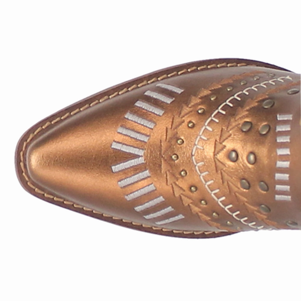 Contoured Heel Cup Gypsy Studded Fringe Metallic Snip Toe Cowboy Boots