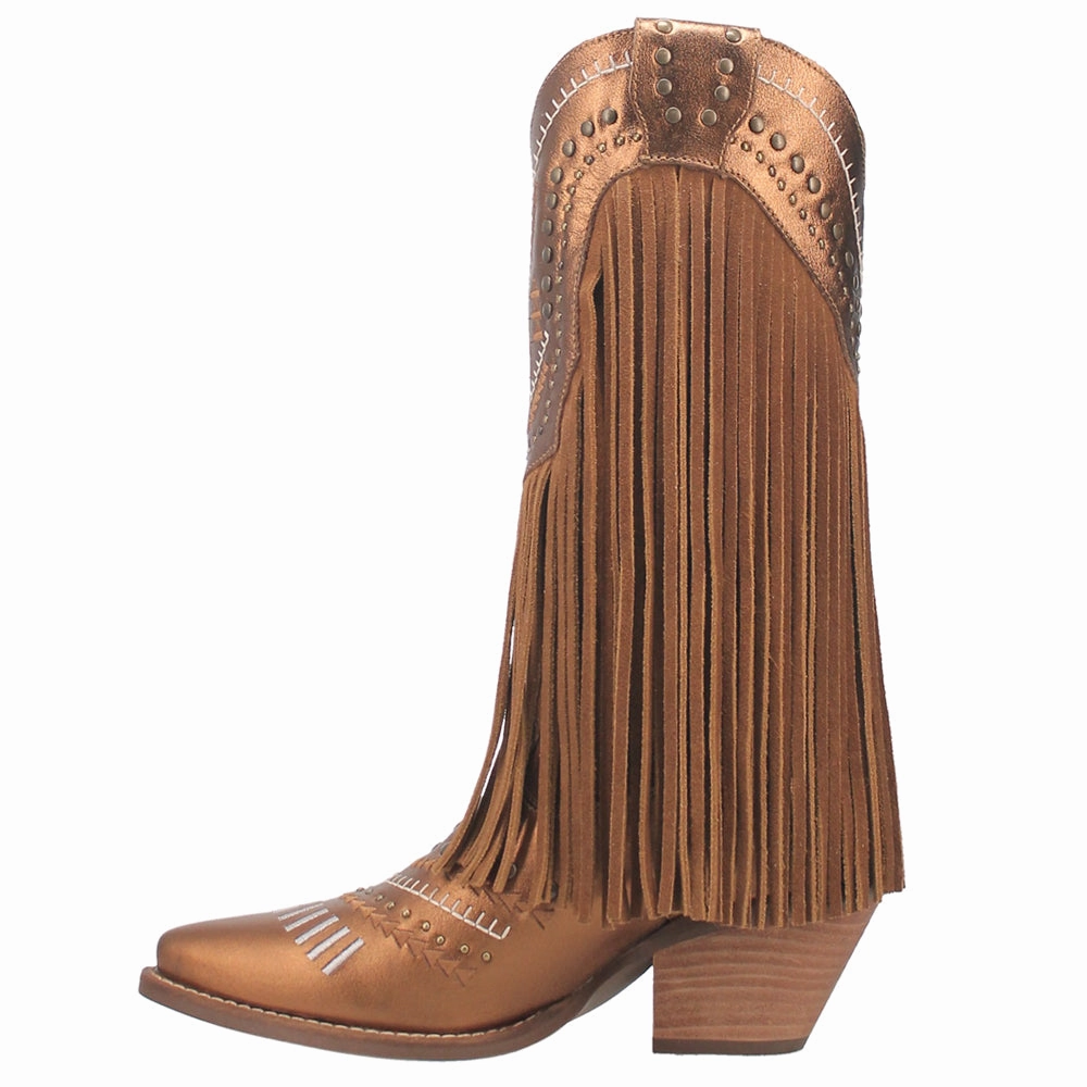 Gypsy Studded Fringe Metallic Snip Toe Cowboy Boots Slip Resistant Adventure Seeker