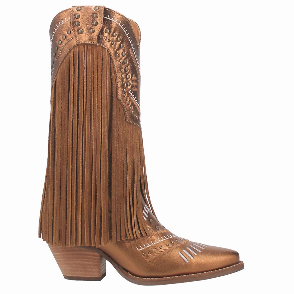 Gypsy Studded Fringe Metallic Snip Toe Cowboy Boots Cushioned Tough Weather