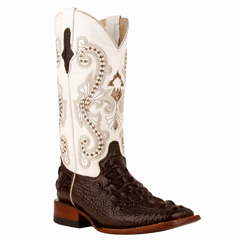 Rancher Caiman Print Embroidered Square Toe Cowboy Boots Slip Resistant All Day Wear Adjustable buckle