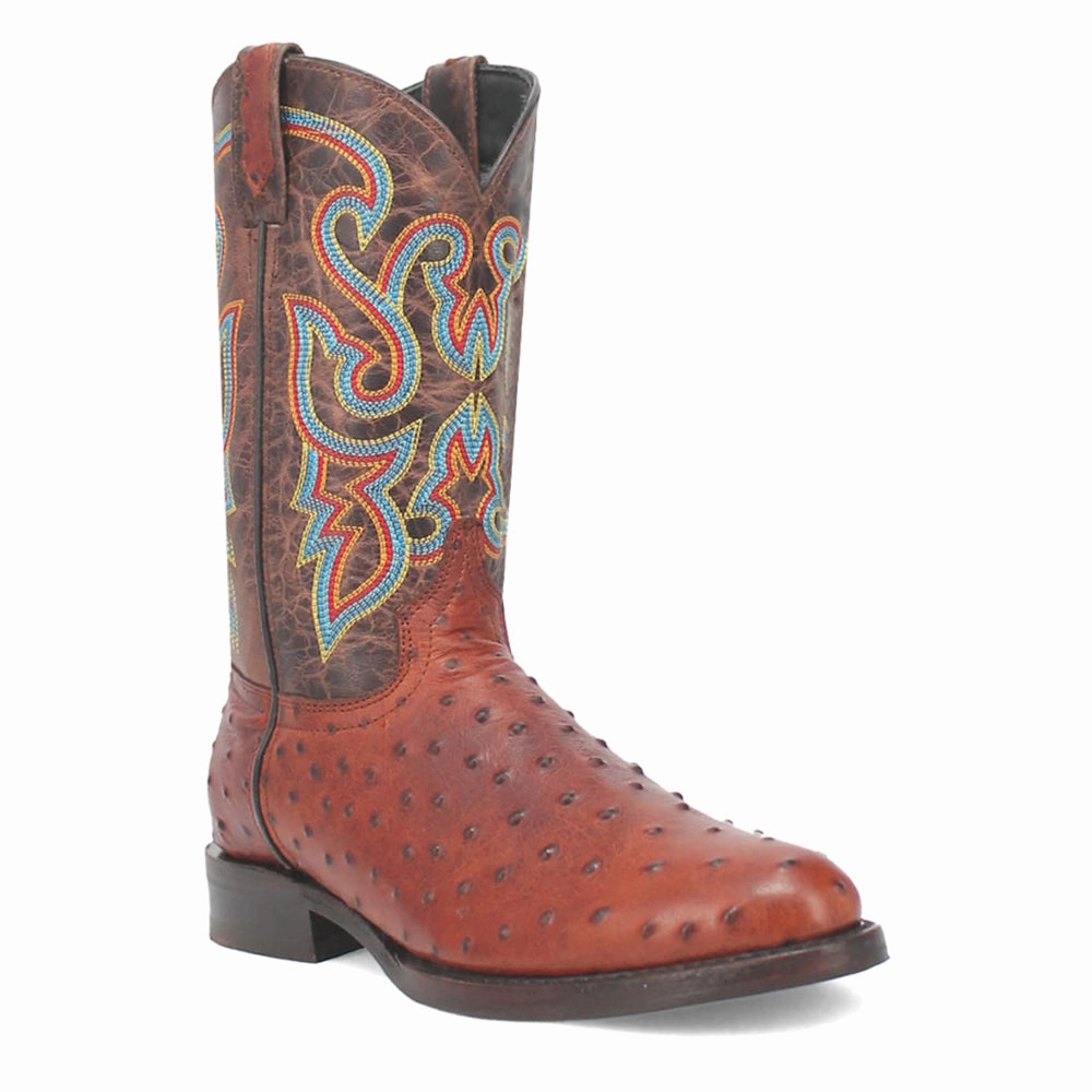 Ranger Leather Embroidered Ostrich Print Round Toe Cowboy Boots weekenders' options Thermoplastic Heel Counter