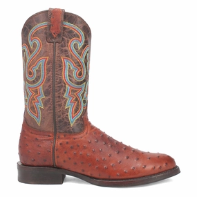 Ultra Light Cushioning Quick-Dry Ranger Leather Embroidered Ostrich Print Round Toe Cowboy Boots