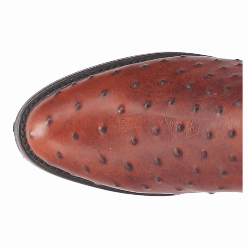 Ranger Leather Embroidered Ostrich Print Round Toe Cowboy Boots Noise Reducing