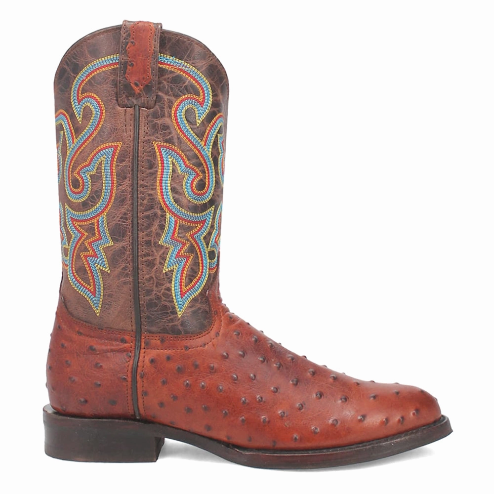 Ultra Light Cushioning Quick-Dry Ranger Leather Embroidered Ostrich Print Round Toe Cowboy Boots